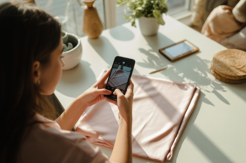 Femme prenant en photo du tissu